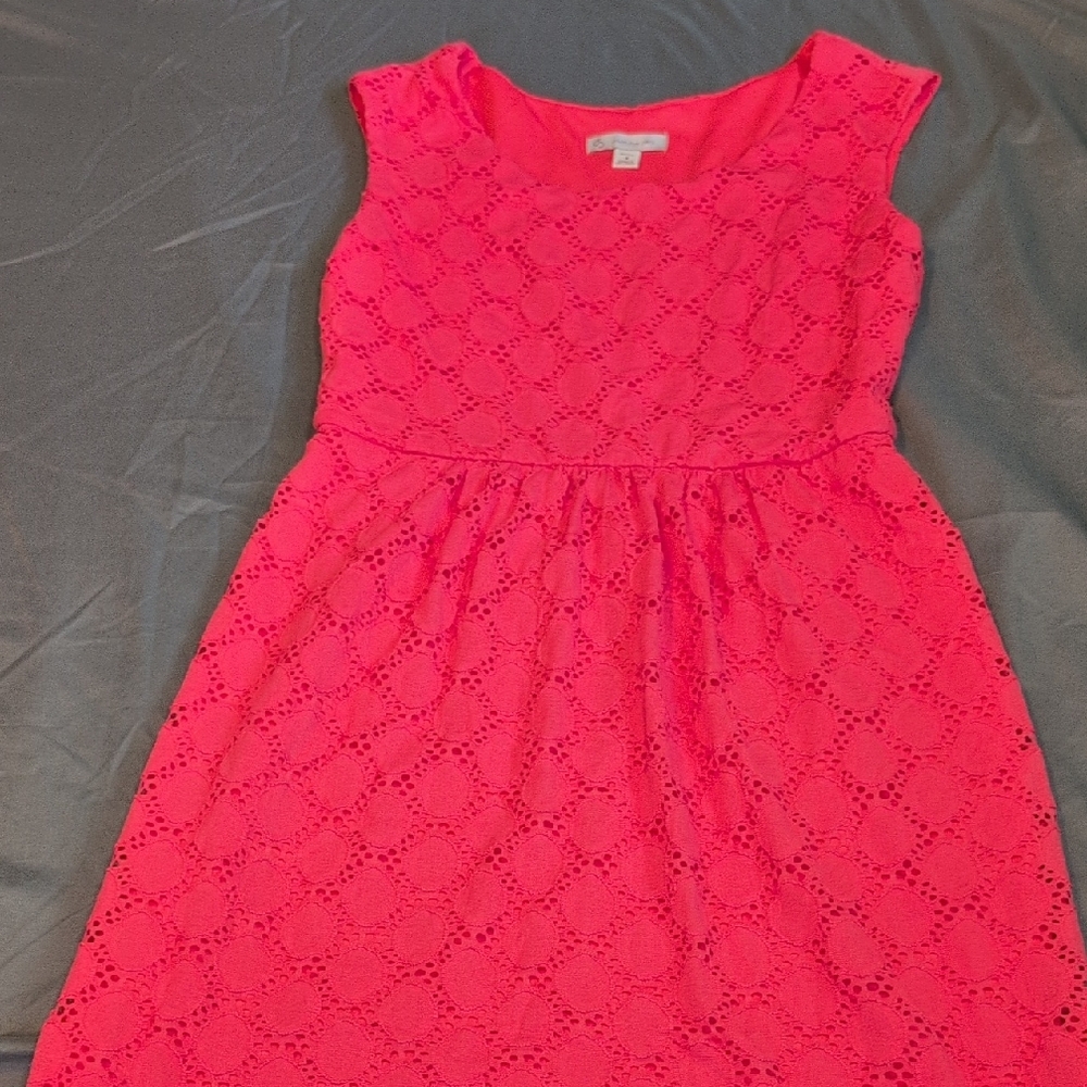 Vibrant Pink/Red CB Established 1962 Sleeveless Eyelet Dress Size 4 Petite